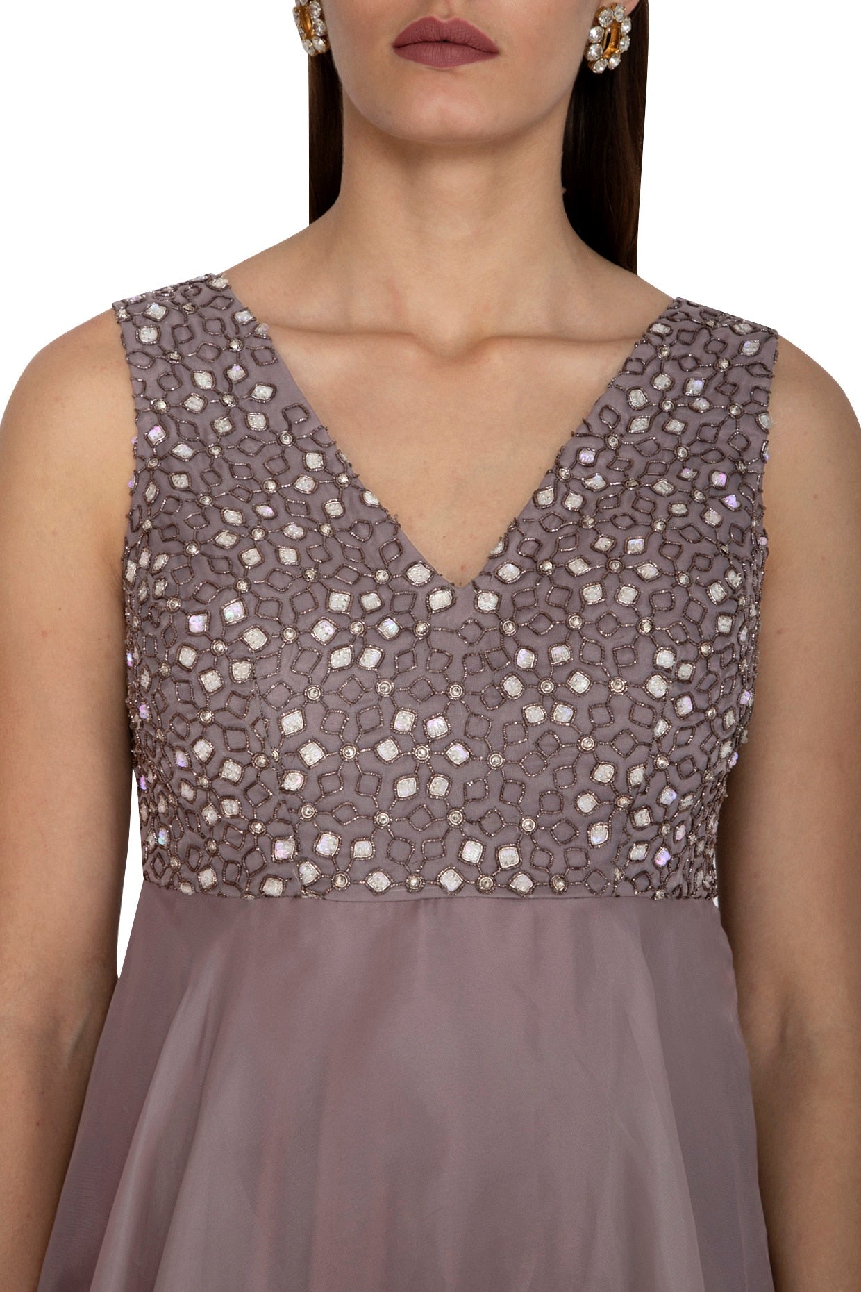 Silver Organza Embroidered Gown