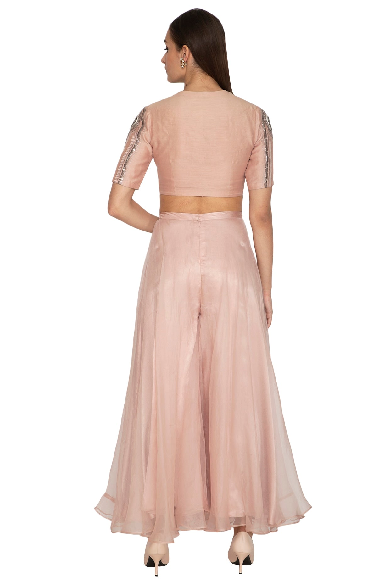 Blush Pink Embroidered Crop Top With Pants
