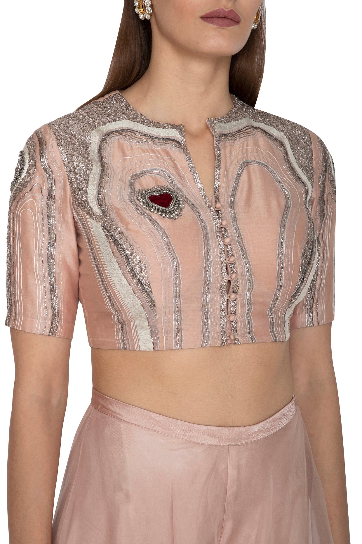 Blush Pink Embroidered Crop Top With Pants