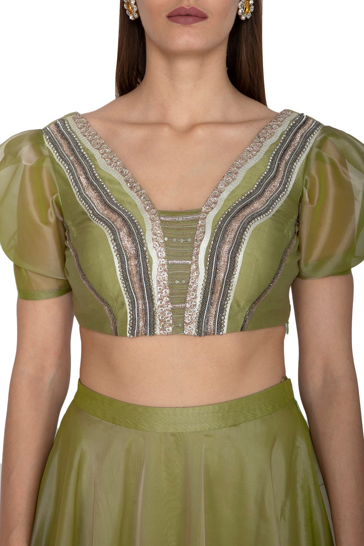 Olive Green Embroidered Lehenga Set