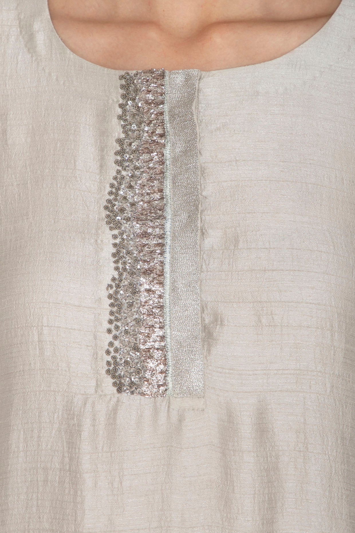 Silver Embroidered Kurta With Pants