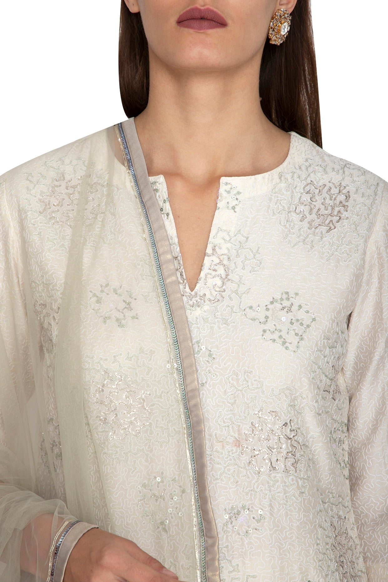 Off White Embroidered Kurta Set