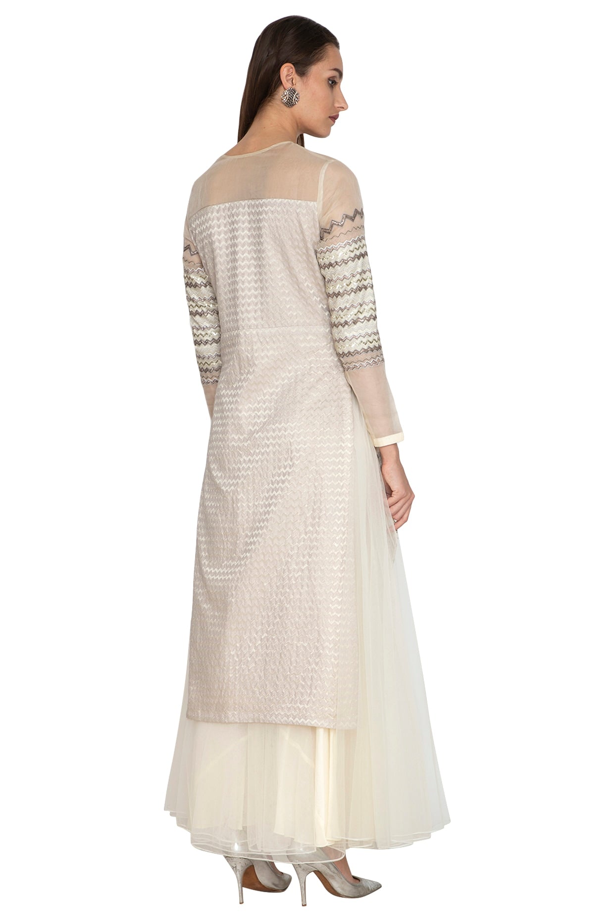 White Front Open Embroidered Kurta Set