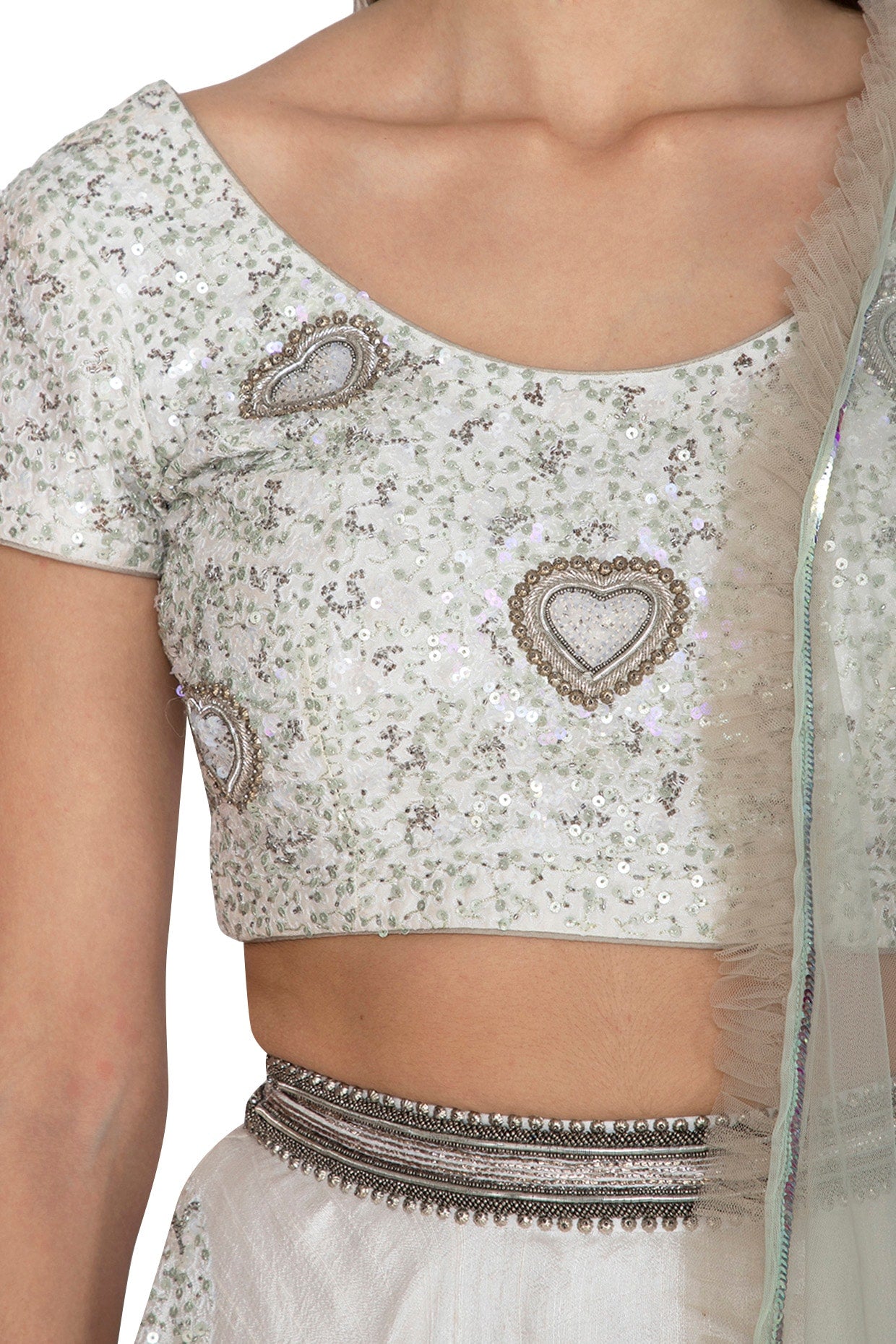 White Chanderi Embellished Lehenga Set