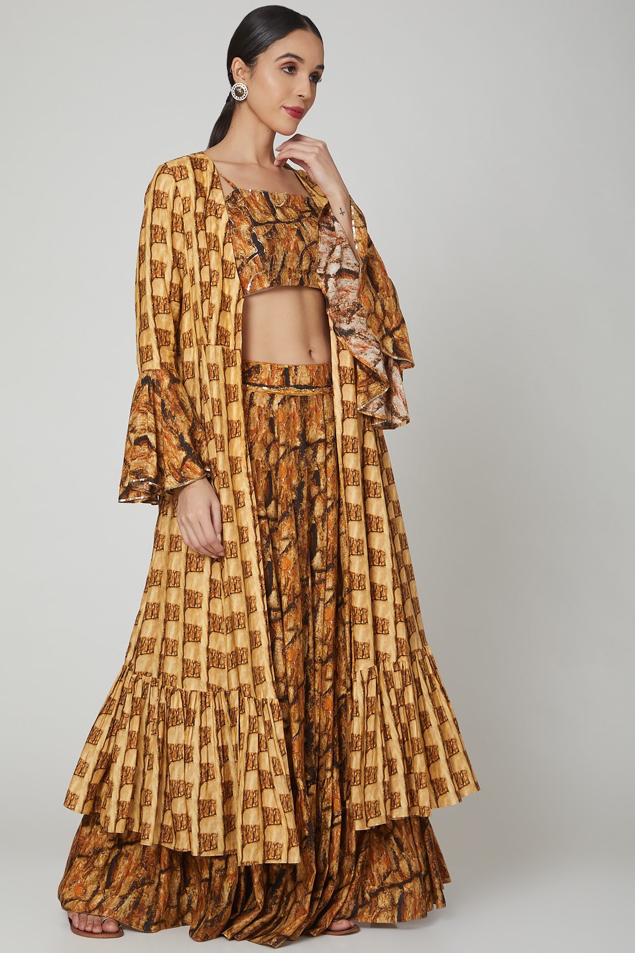 Gold Printed Jacket Set