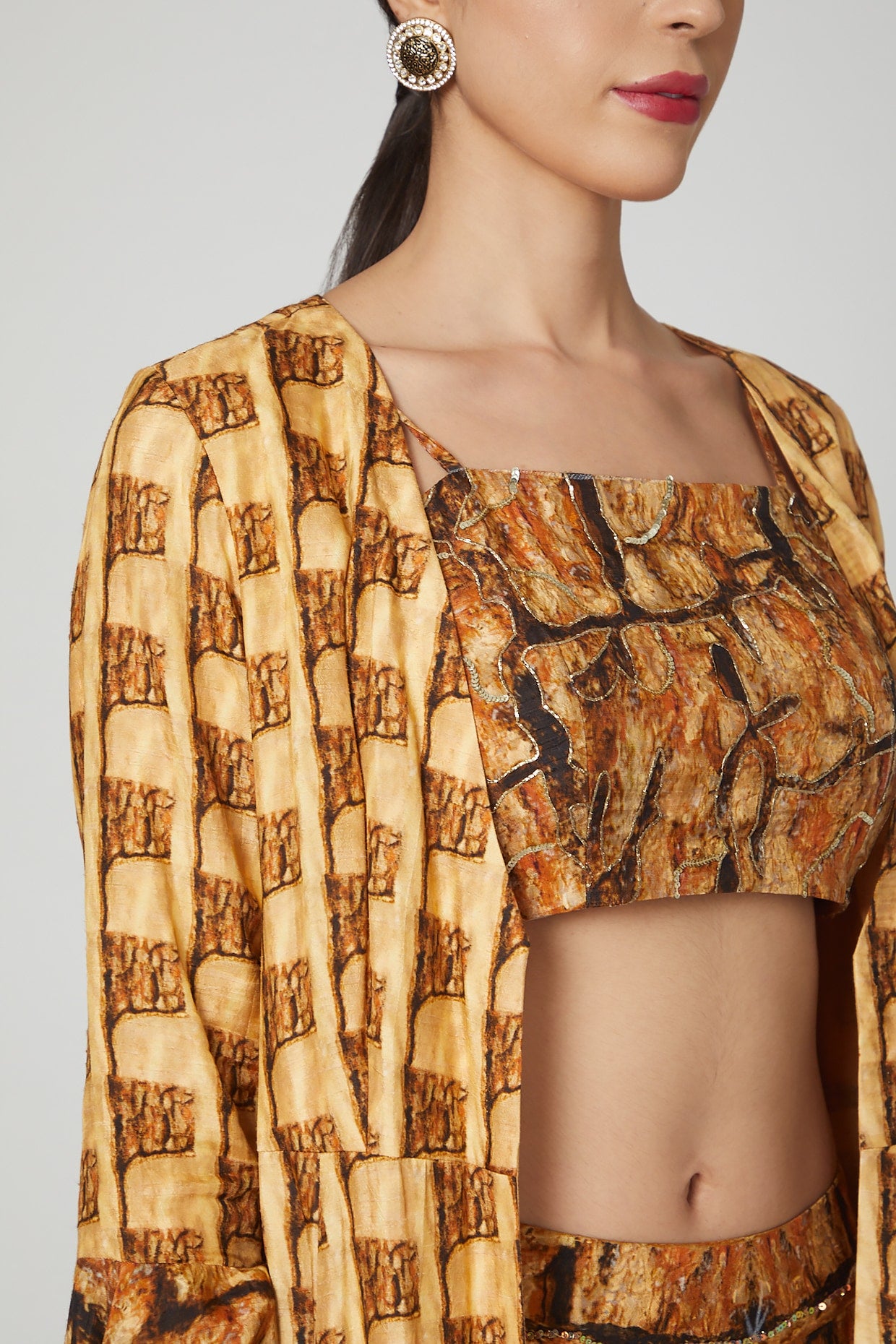 Gold Printed Jacket Set