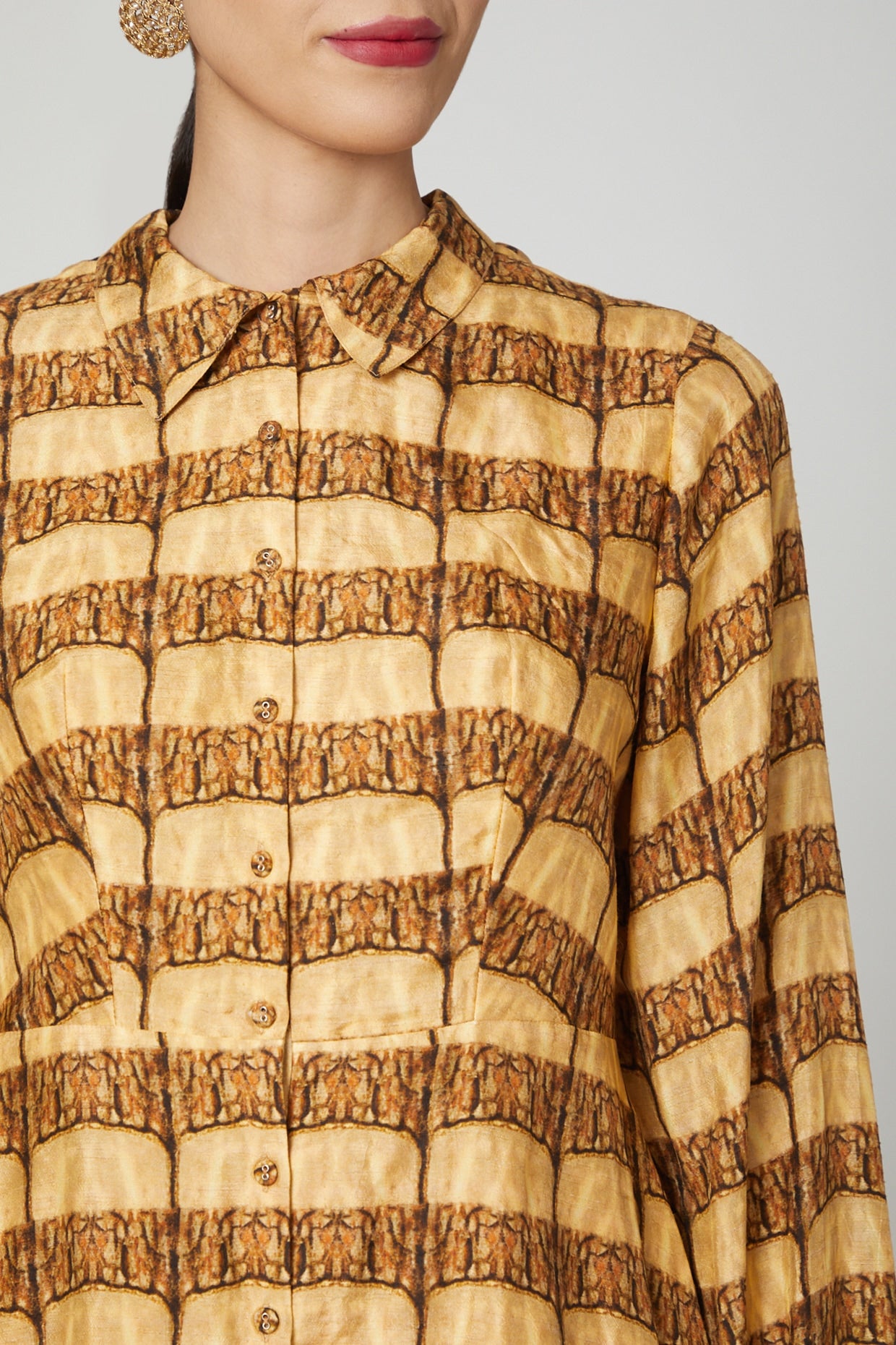 Gold Printed Mini Dress