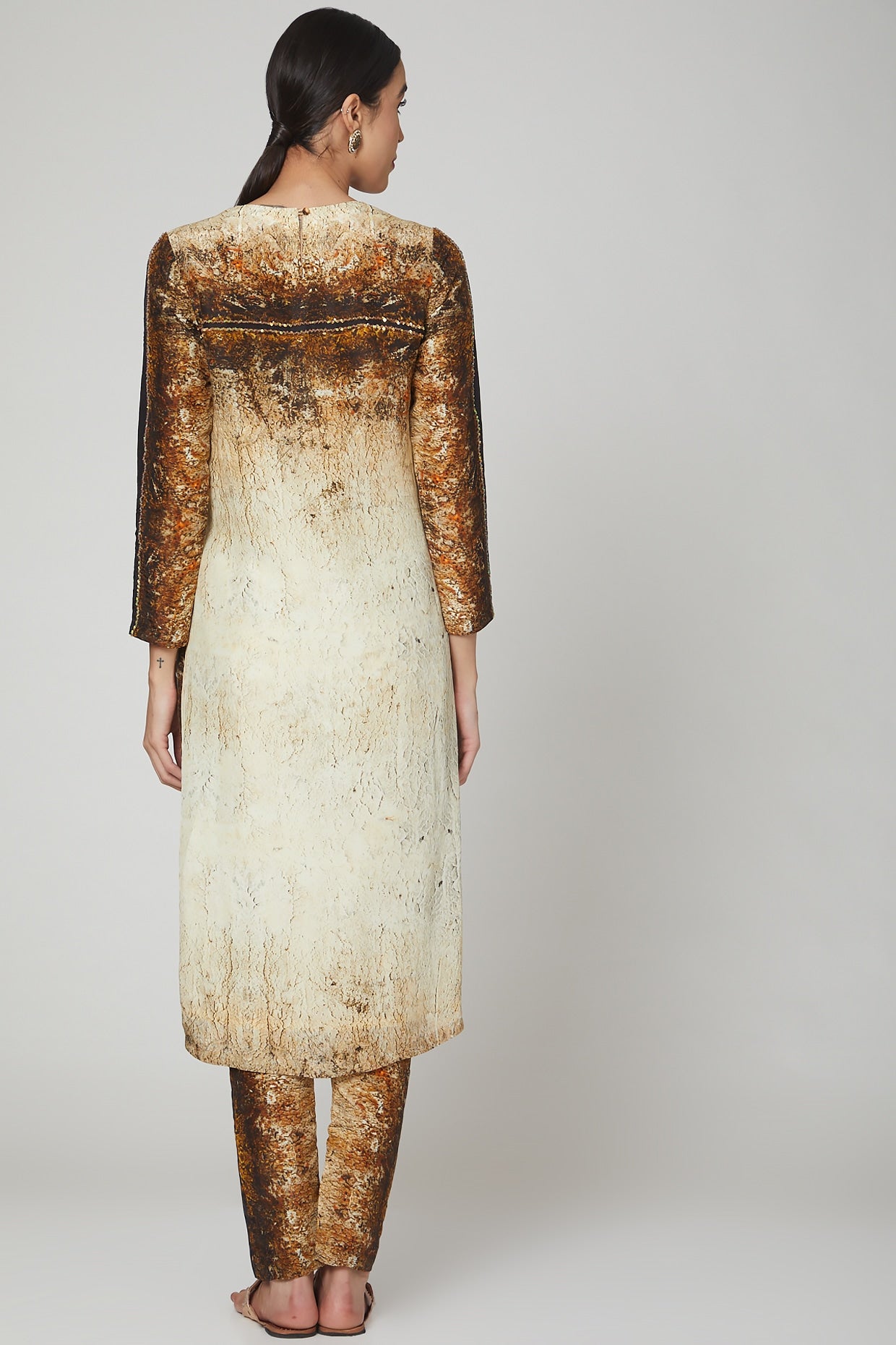 Beige & Brown Printed Kurta Set