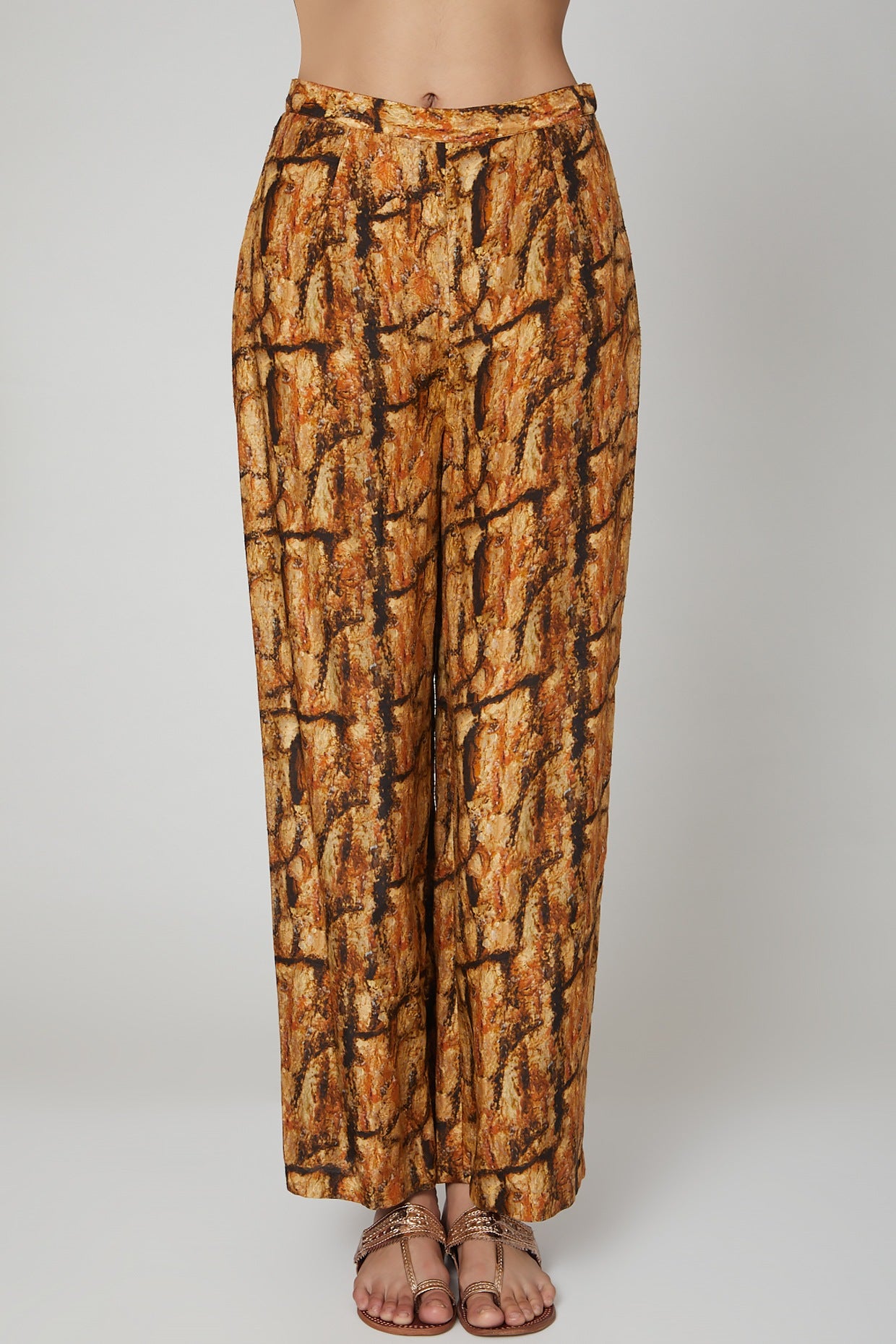Gold & Brown Printed Kurta With Pants