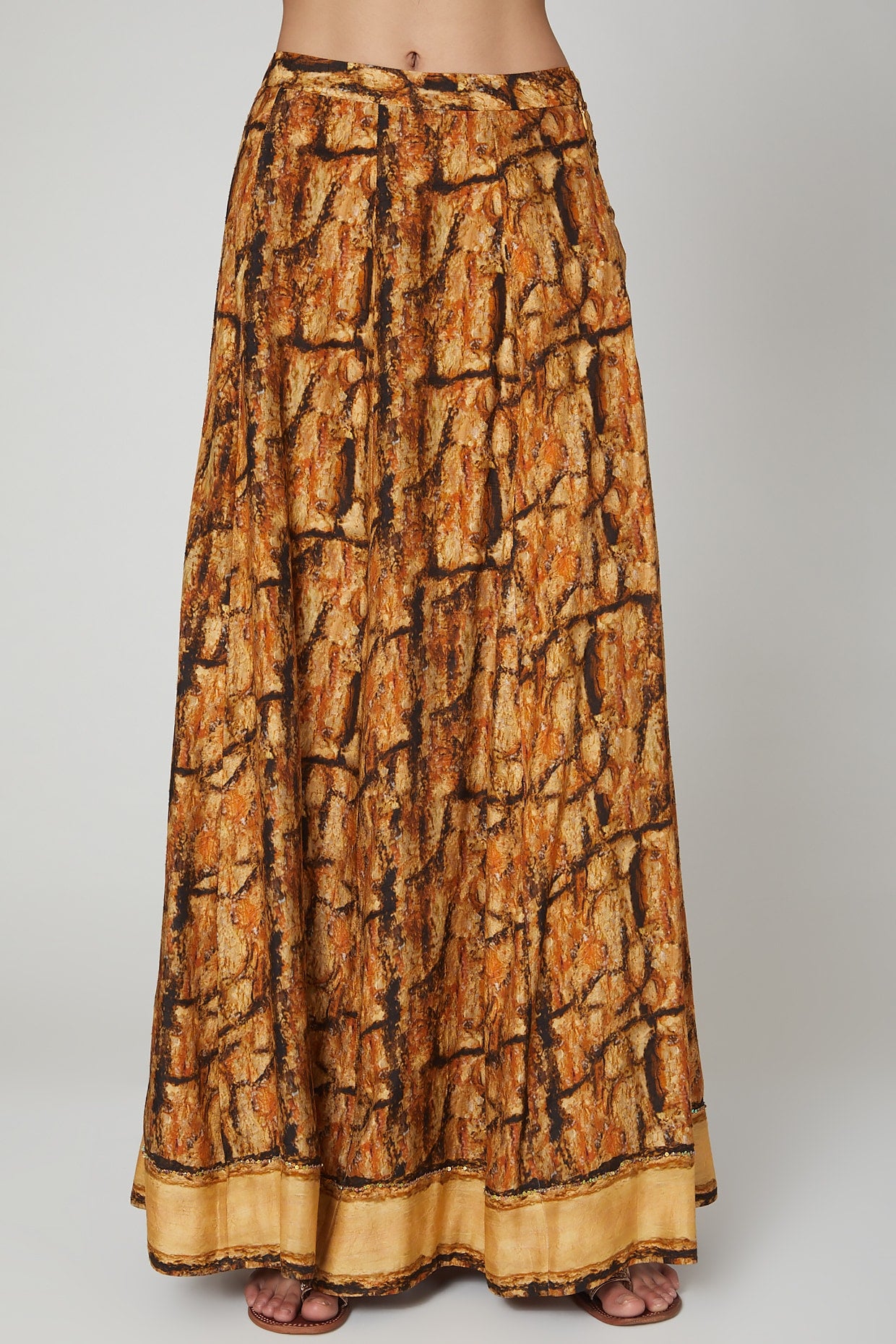 Gold & Brown Digital Printed Skirt Set