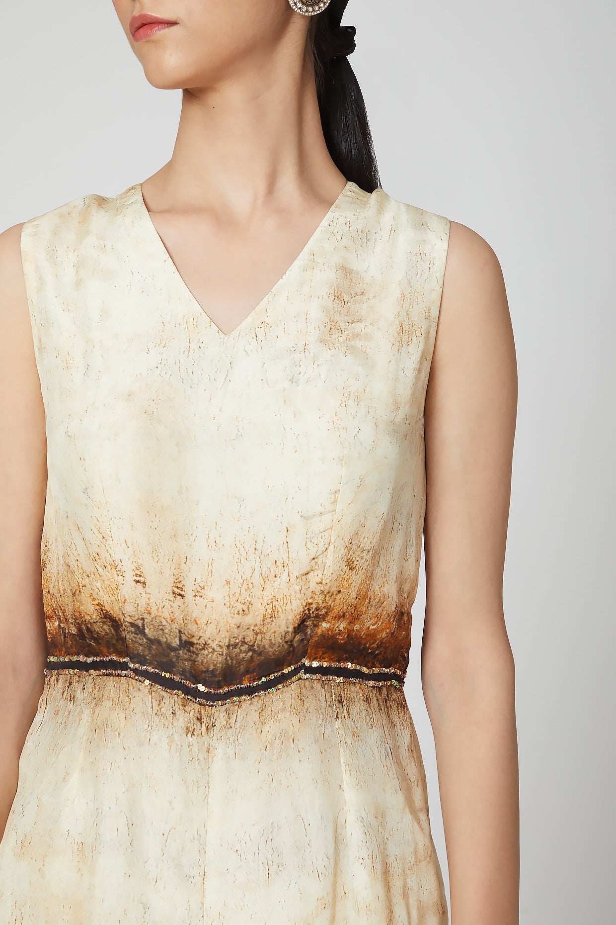 Beige & Brown Printed Jumpsuit