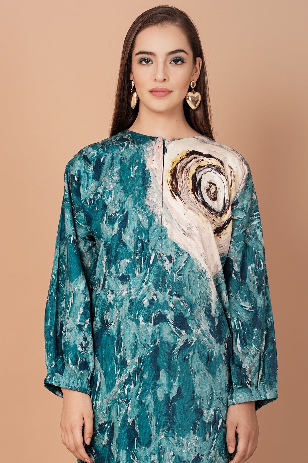 Teal Blue Hand Painted Tunic Dress