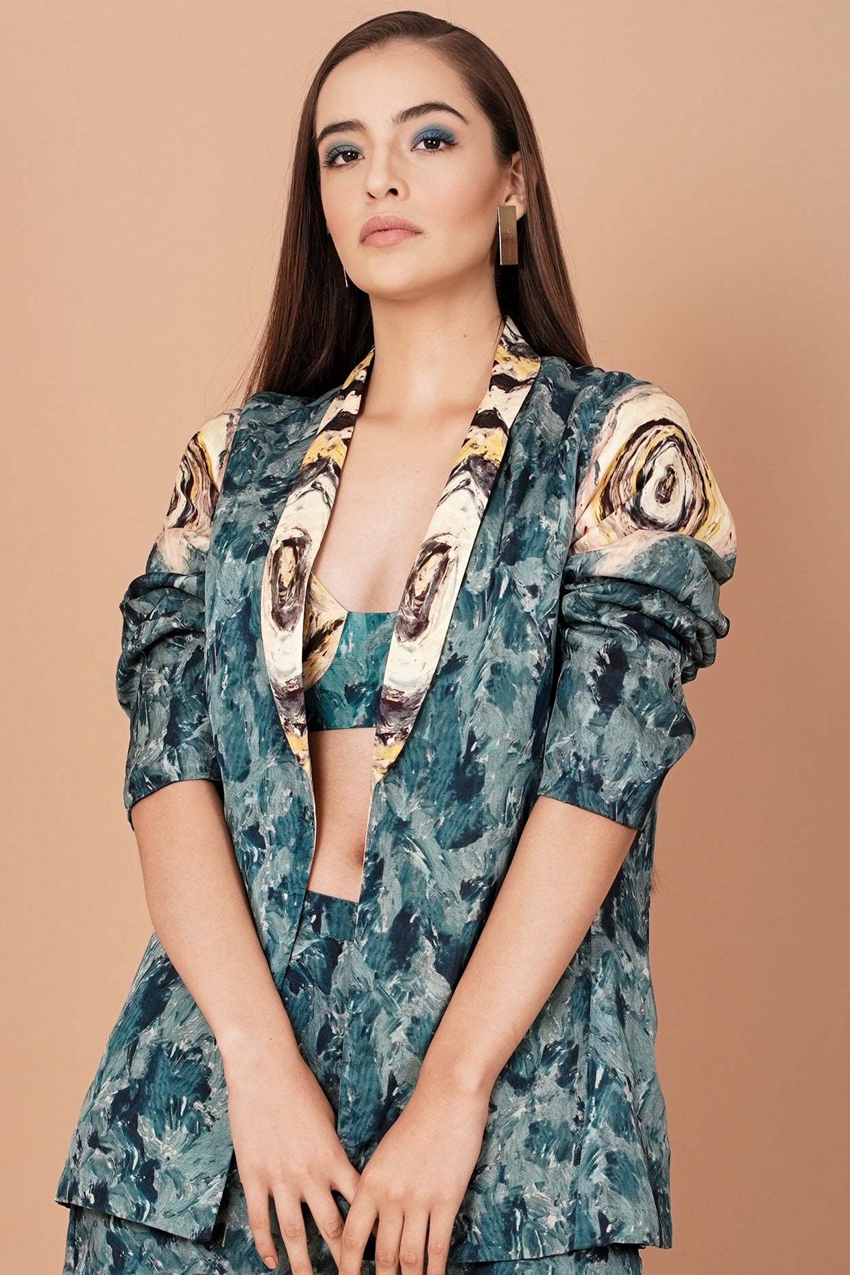 Teal Blue Printed Pant Set