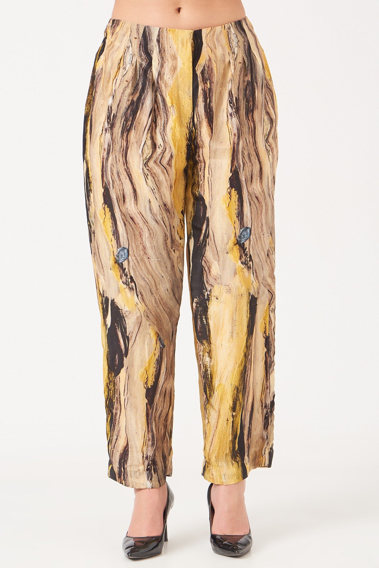 Pale Yellow And Blue Tunnel Print Kaftan Top And Pants Coord Set