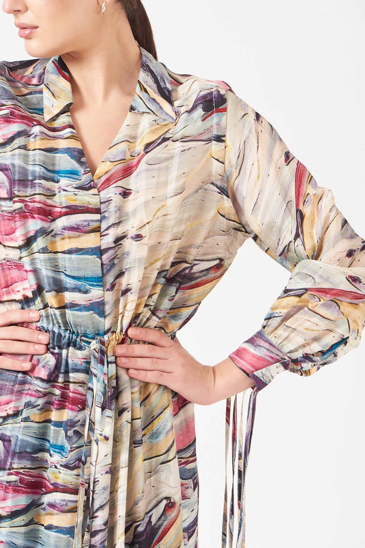 Multicolor Awake Print Short Kaftan Tunic Dress.