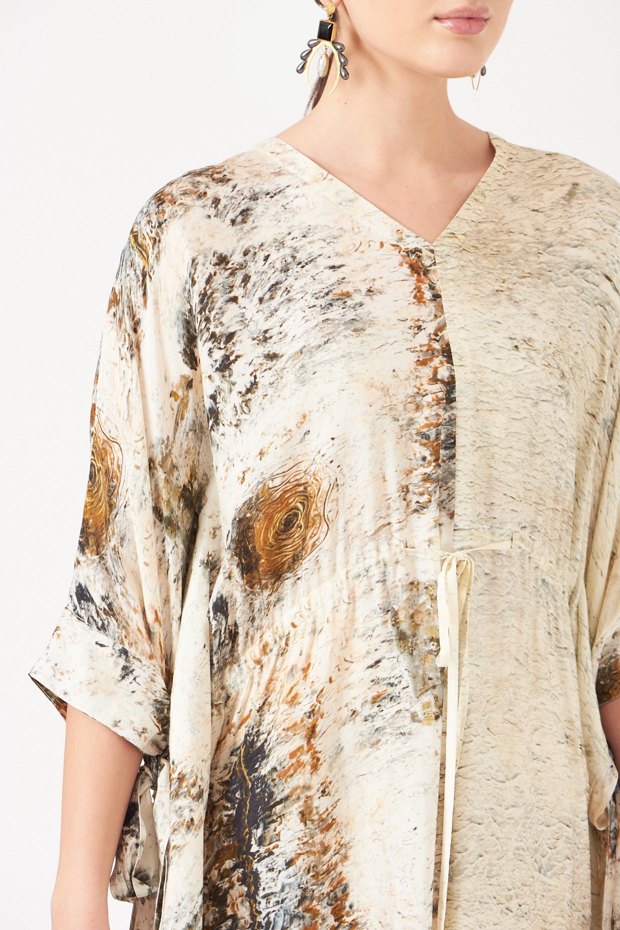 Beige And Gold Divine Print Short Kaftan