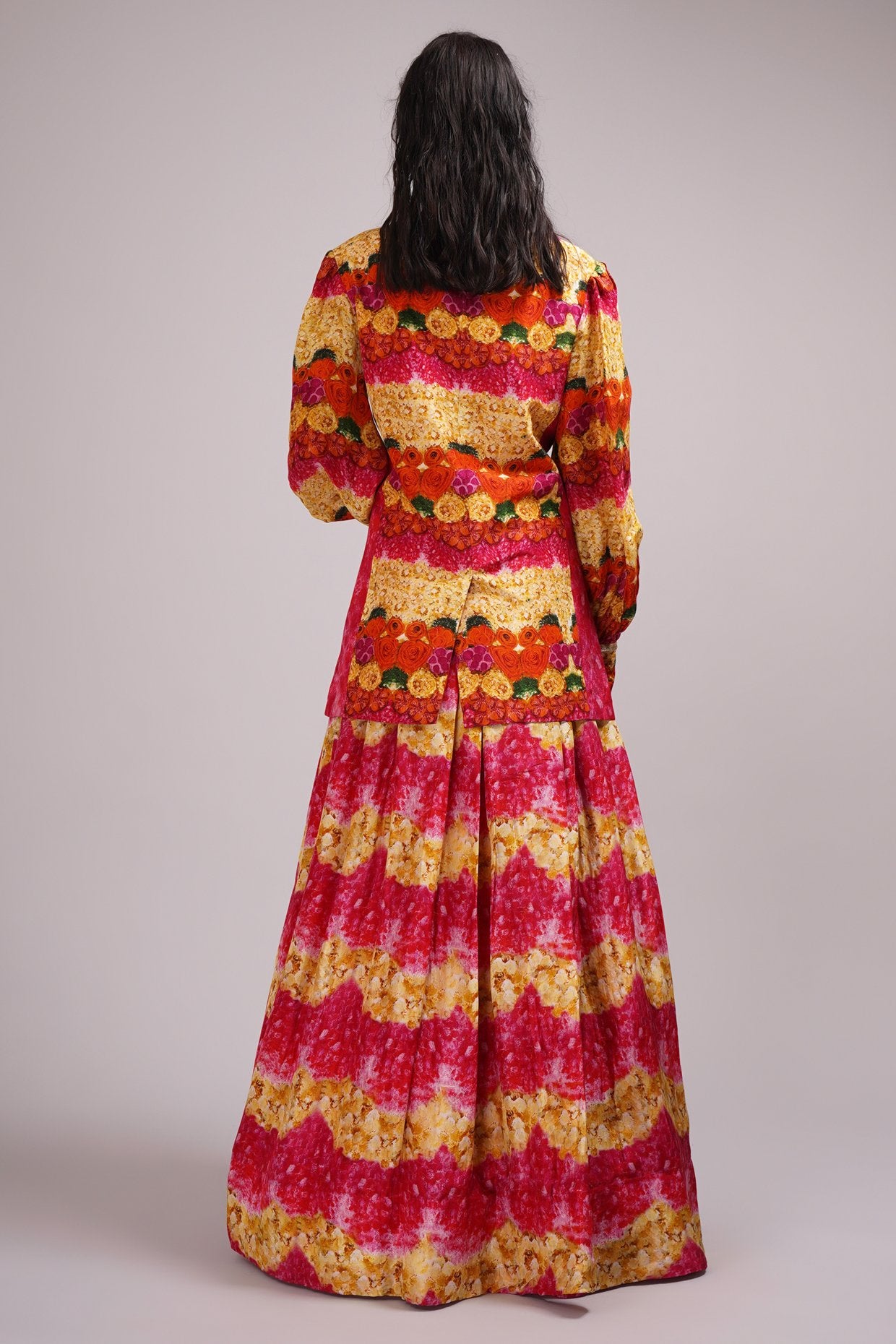 Scoop Neck Bustier Blouse Light Lehanga Set Paired With A Stylised Jacket.