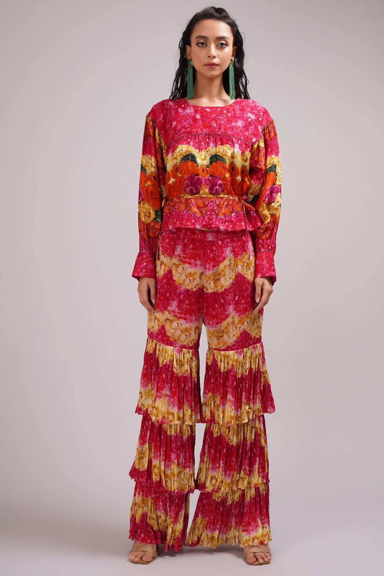 Round Neck Top And Sharara Set