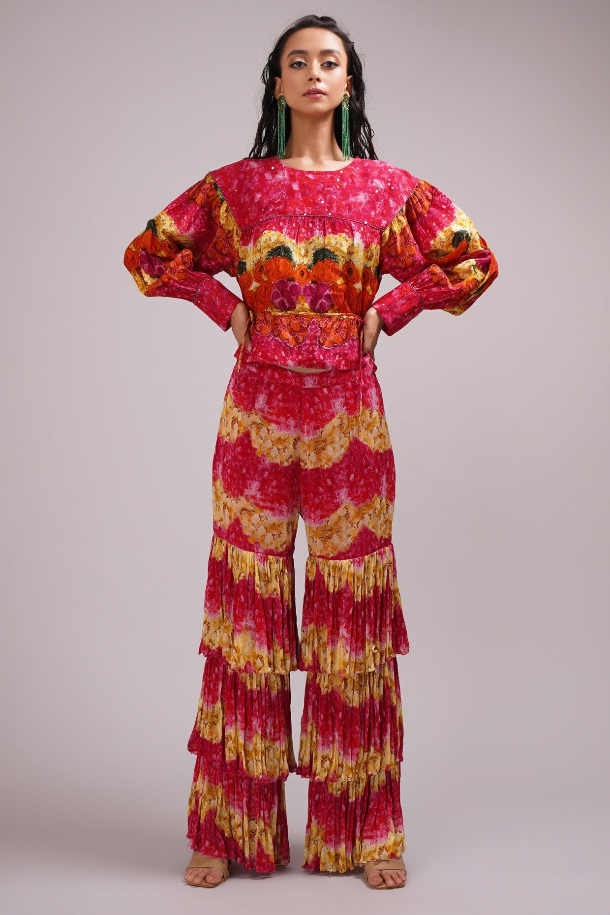 Round Neck Top And Sharara Set