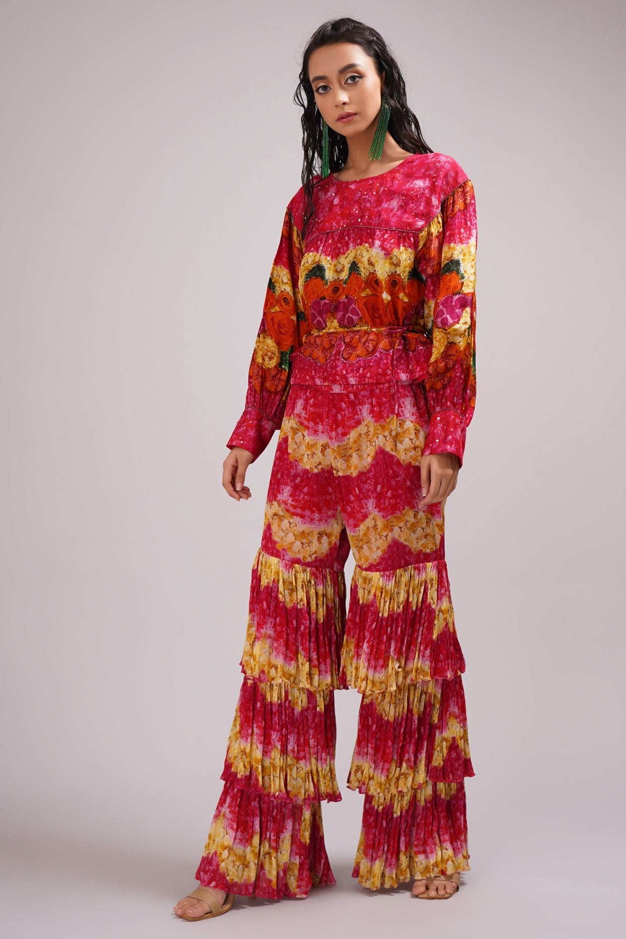 Round Neck Top And Sharara Set