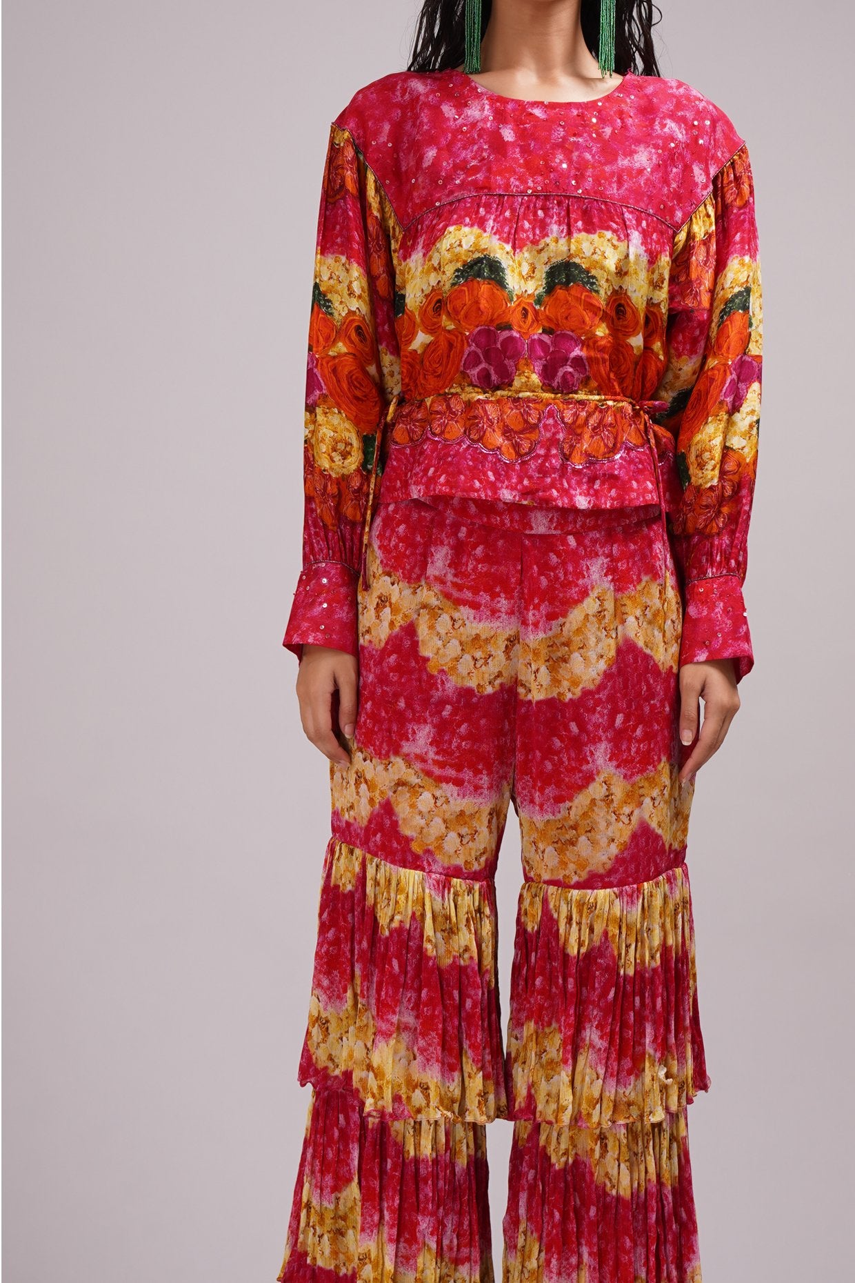 Round Neck Top And Sharara Set