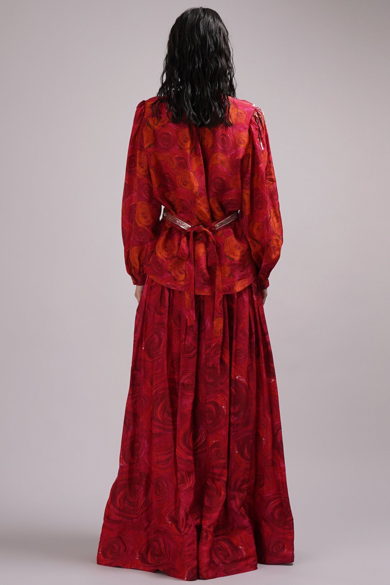 Standing Collar Neck Shirt And Skirt Set