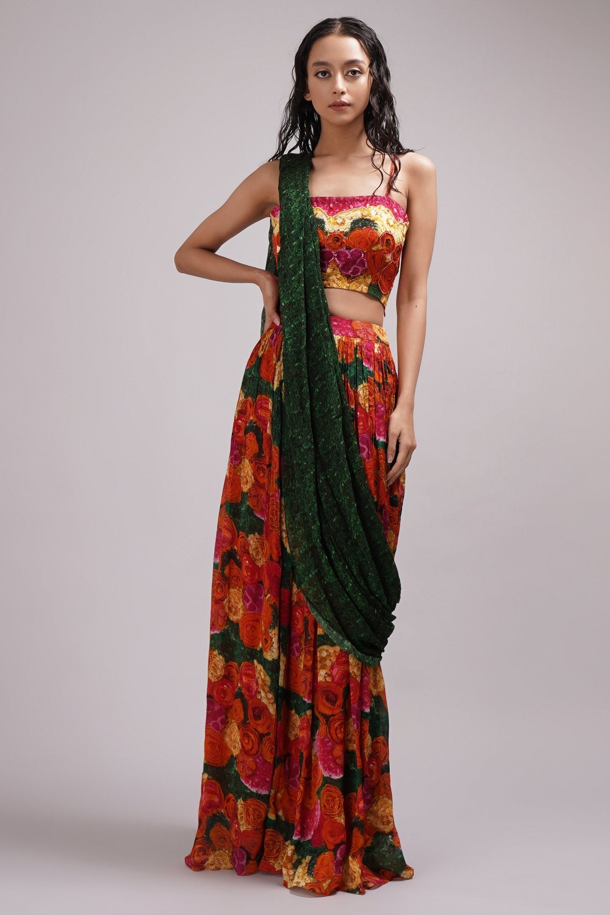 Square Neck Crop Top And Skirt Set