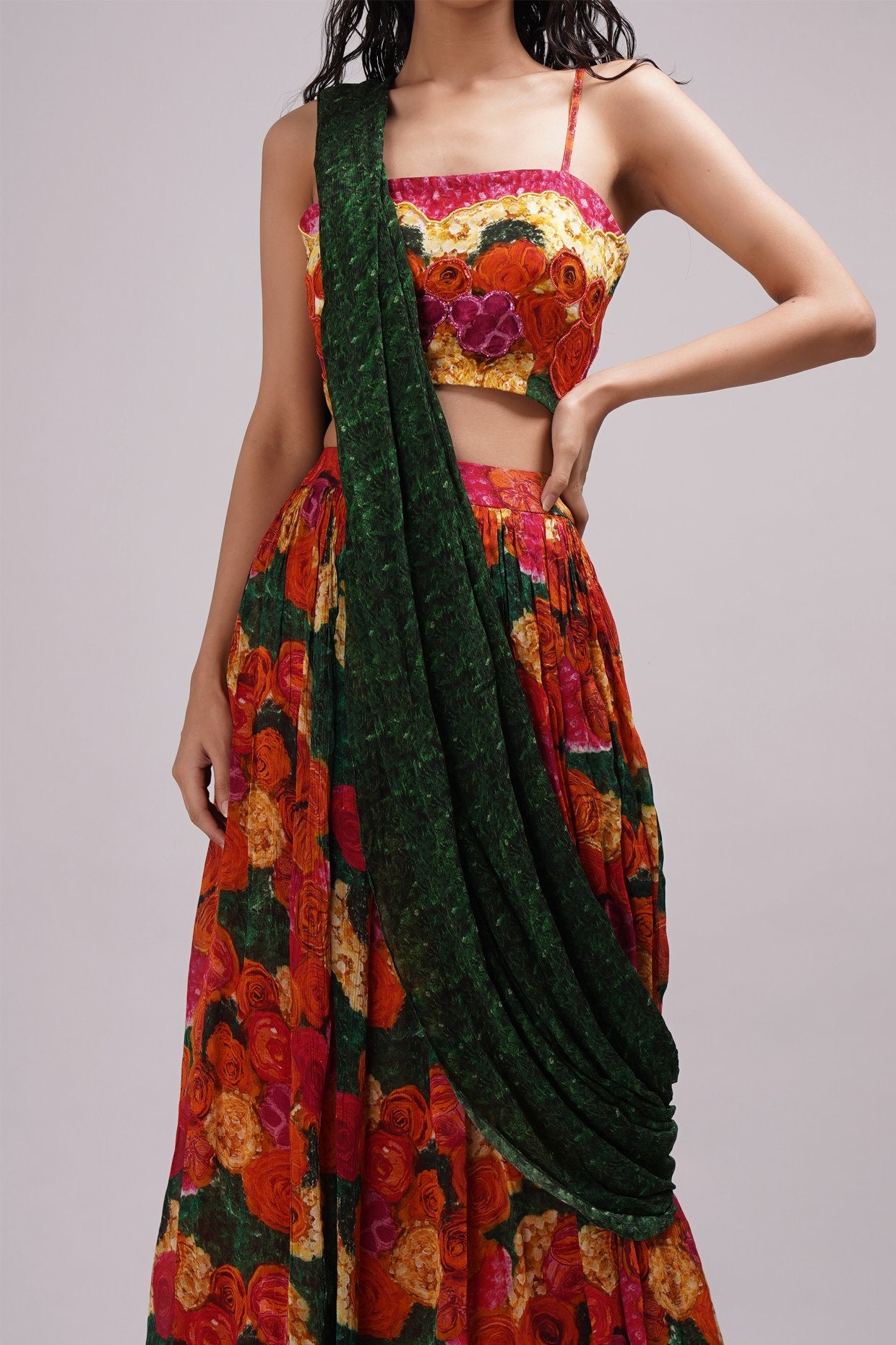 Square Neck Crop Top And Skirt Set