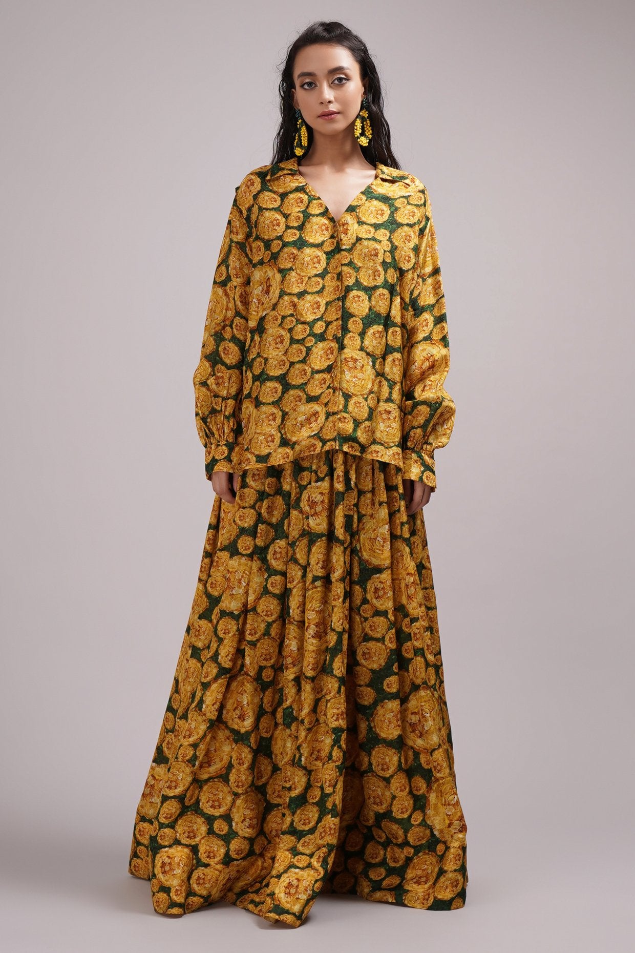 V- Neck Shirt And Skirt Set
