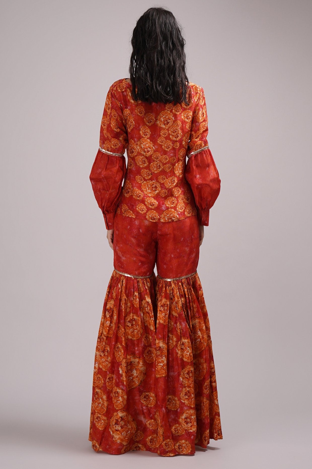 Round Neck Top And Sharara Set