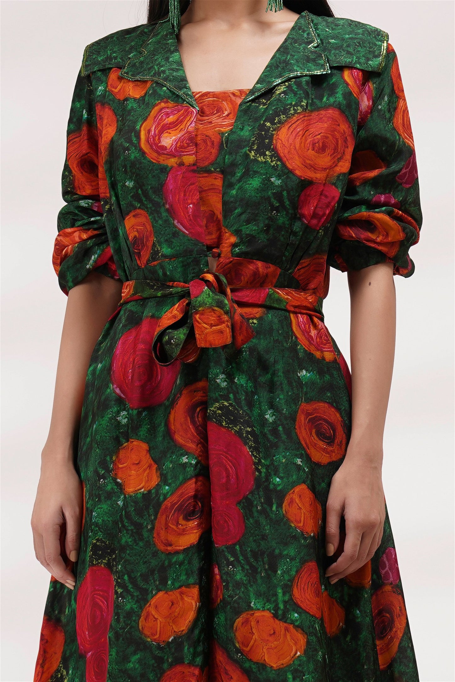 Flab Collar Long Jacket Style With Bustier And Pants