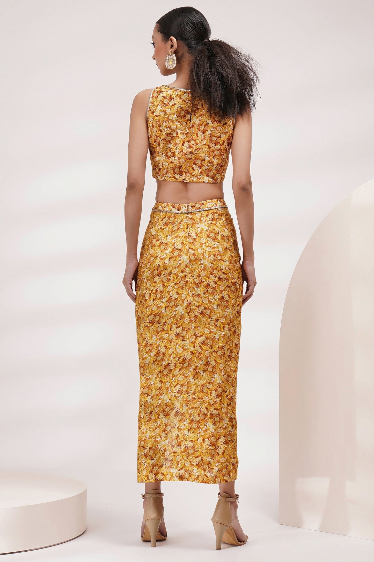 Boat Neck Top Drape Skirt Coord Set