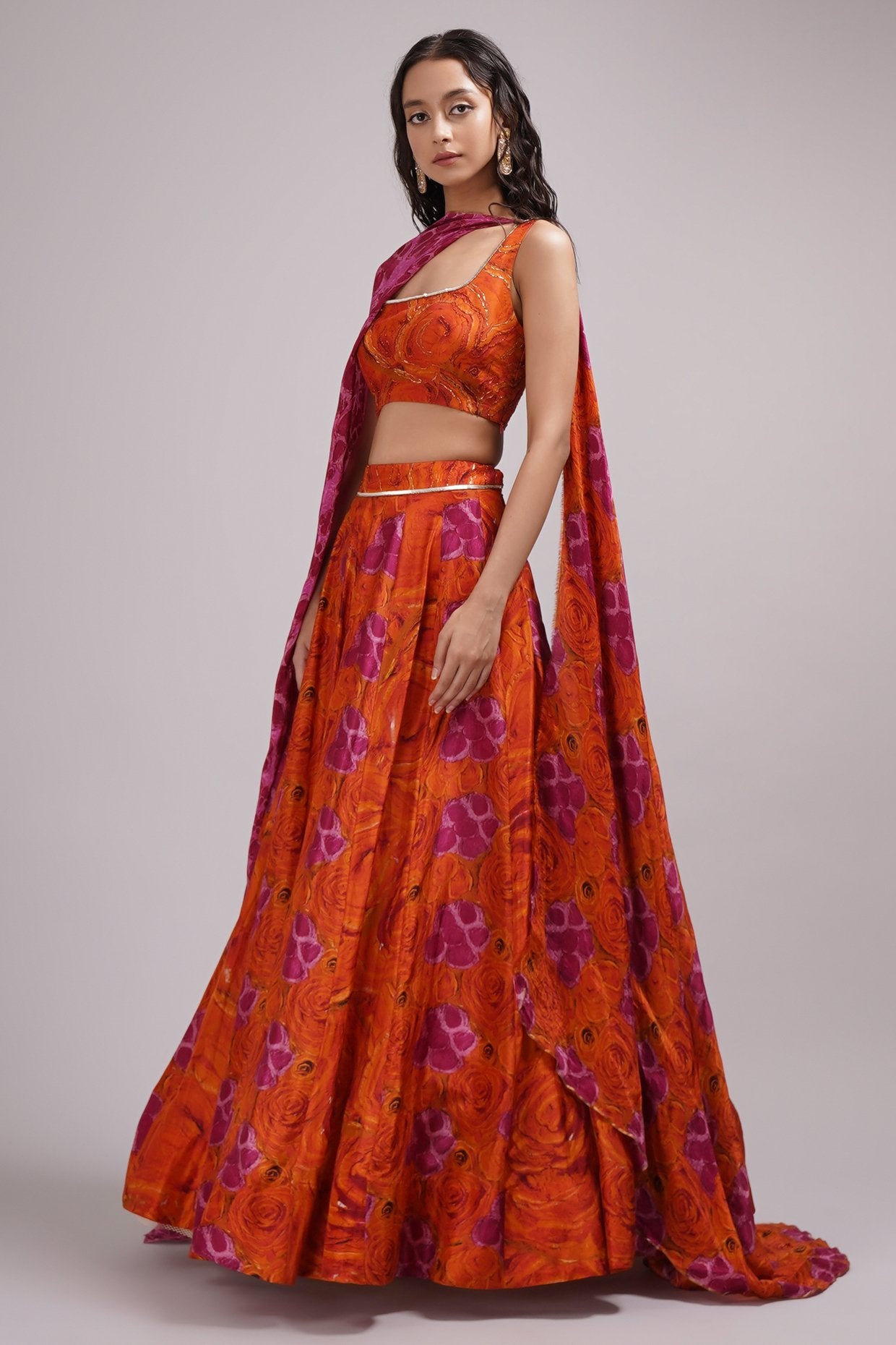 Deep Round Neck Blouse Lehenga Set