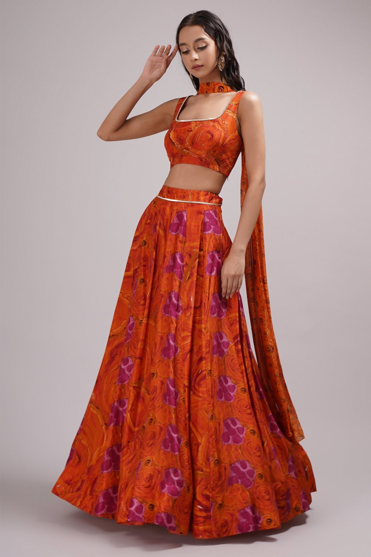 Deep Round Neck Blouse Lehenga Set