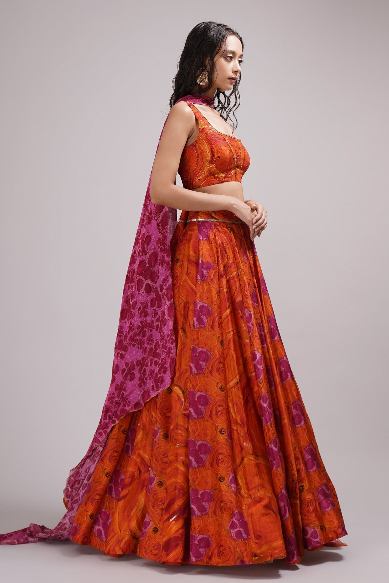 Deep Round Neck Blouse Lehenga Set