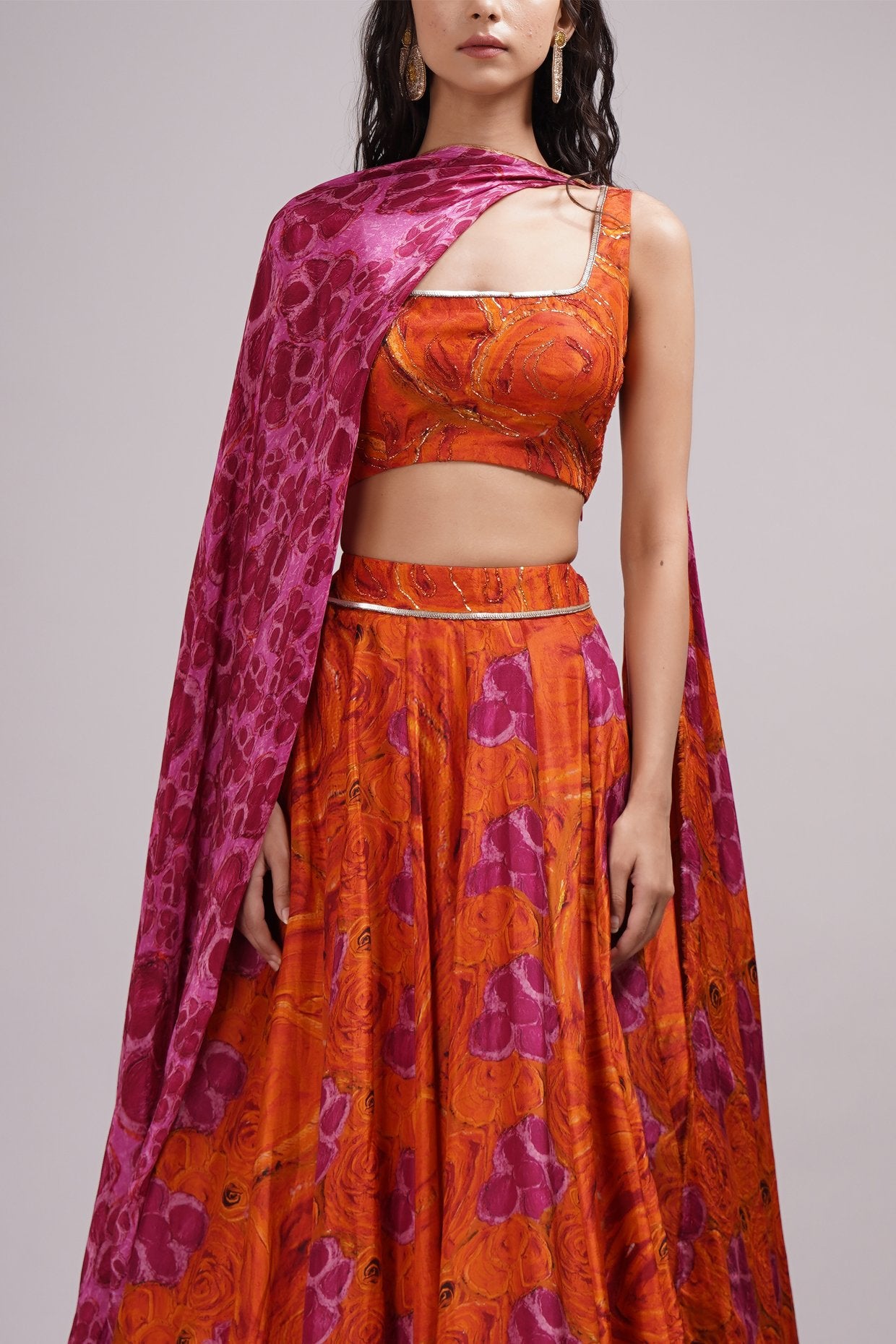 Deep Round Neck Blouse Lehenga Set