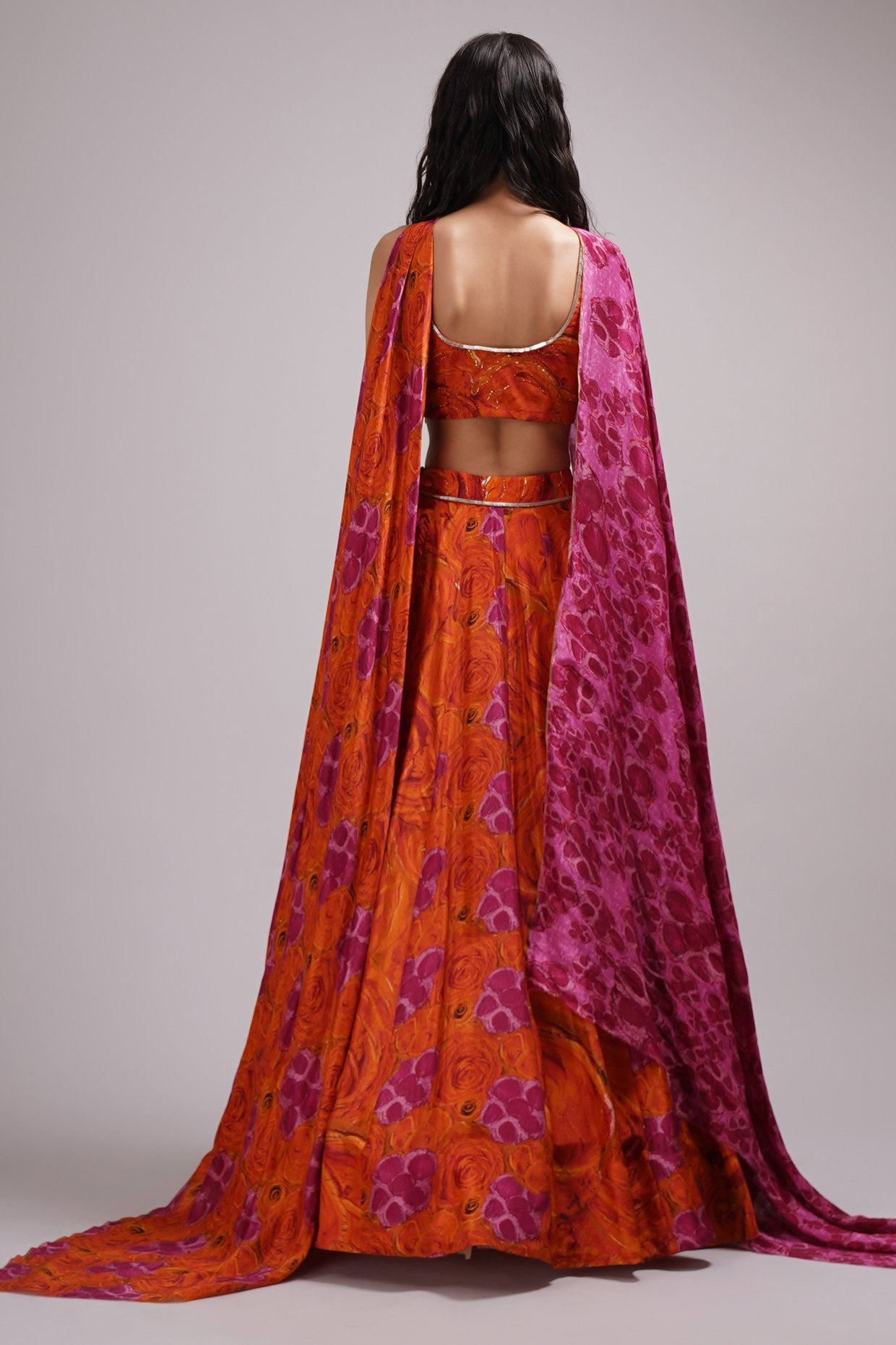 Deep Round Neck Blouse Lehenga Set