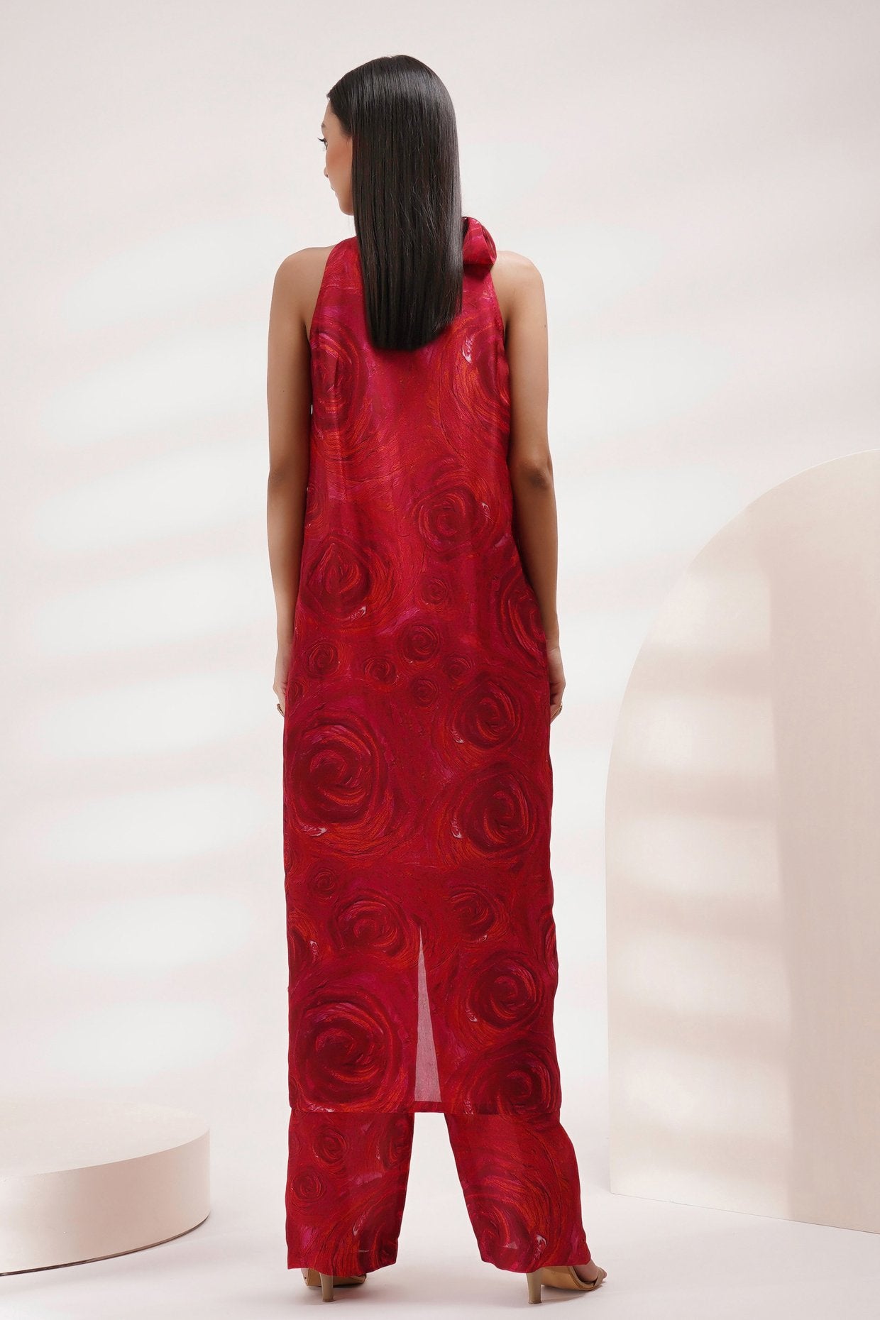 Tie Up Neck Overlap Tunic And Pant Coord Set