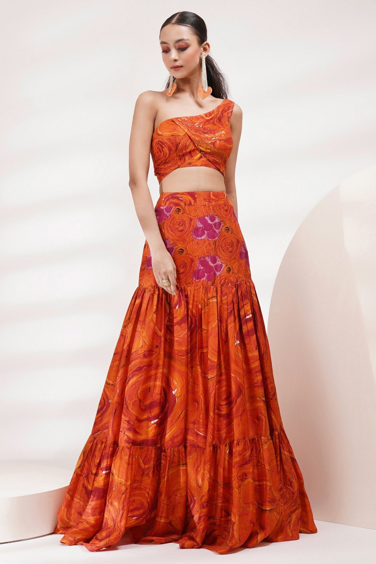 One Shoulder Blouse Skirt Set