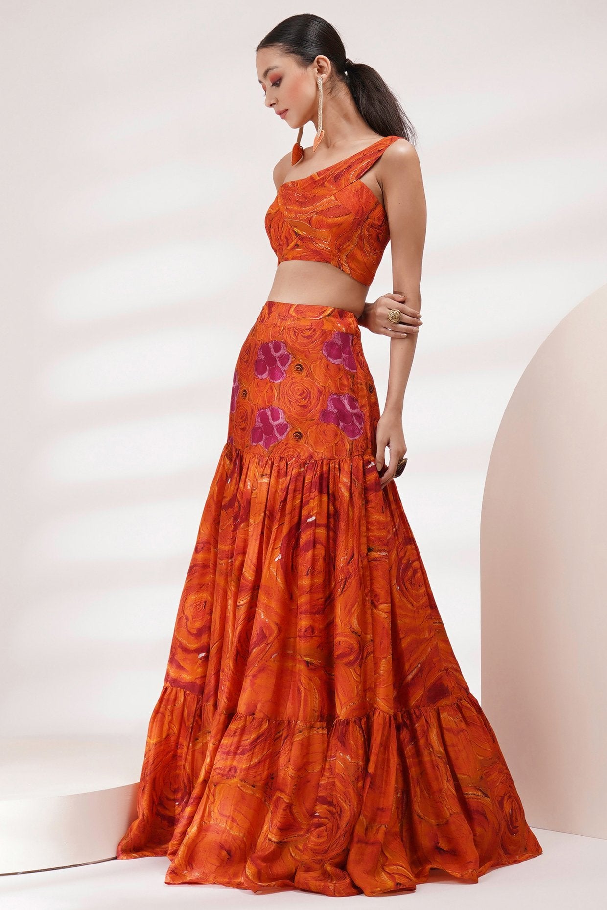 One Shoulder Blouse Skirt Set