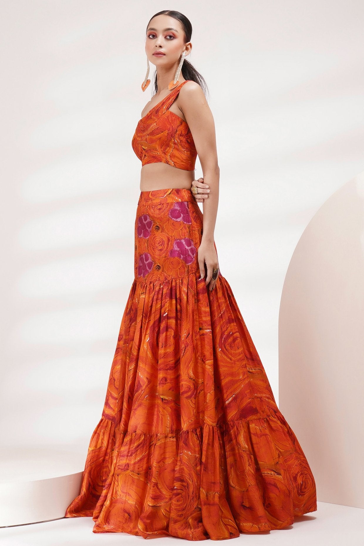 One Shoulder Blouse Skirt Set