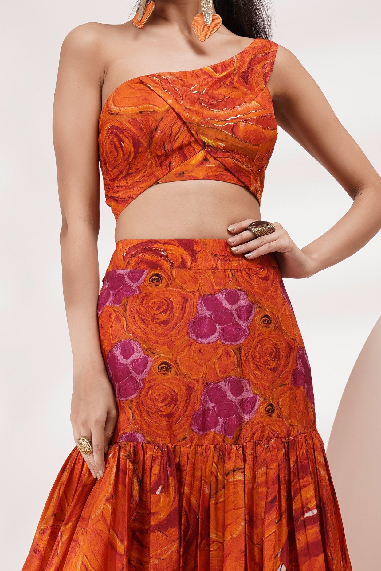 One Shoulder Blouse Skirt Set