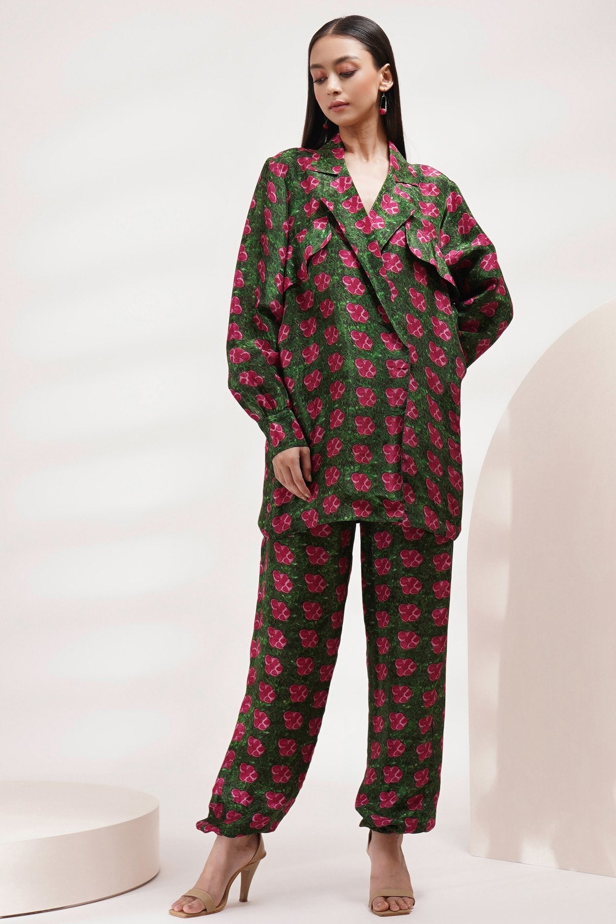 Jacket Style Lapel Collar Shirt Coord Set