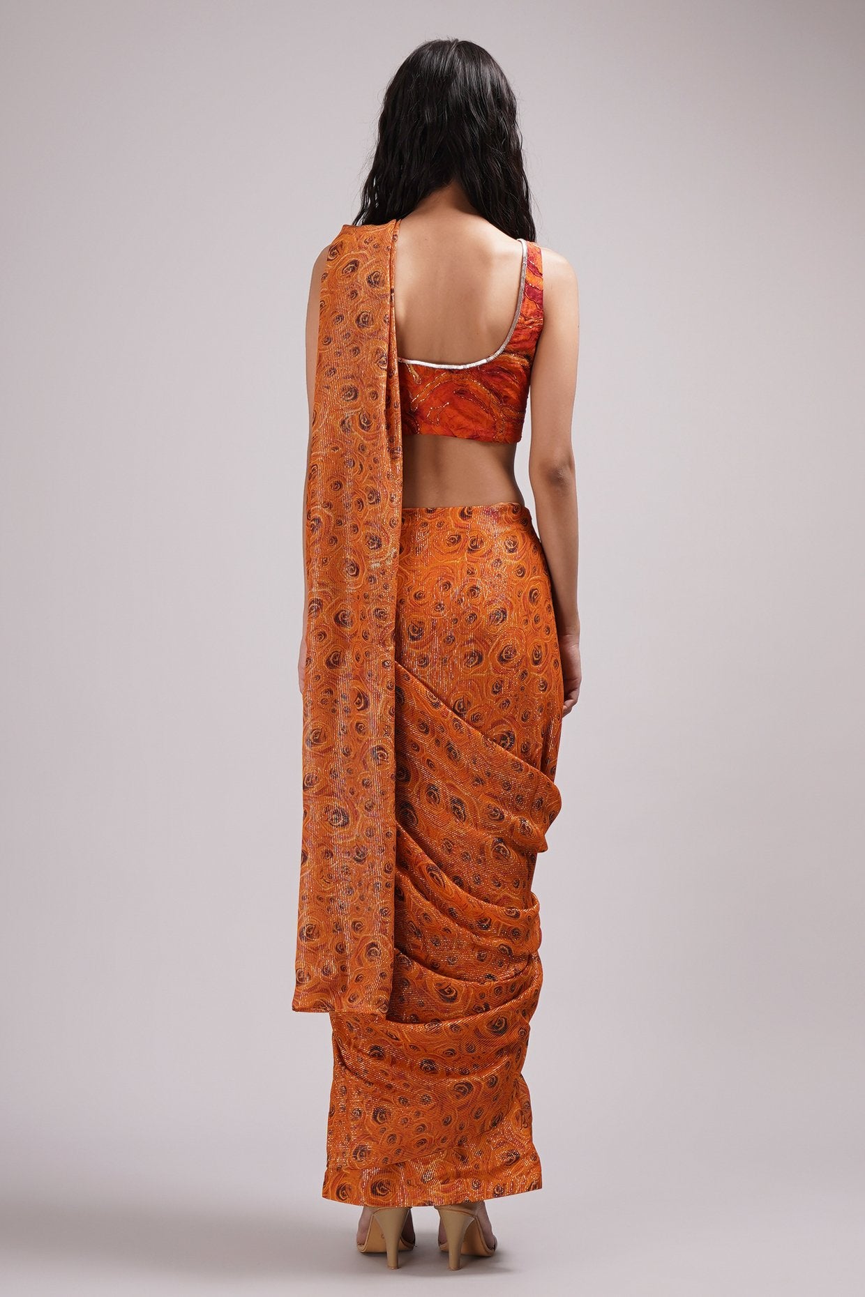 Square Neck Strapy Blouse Pre Draped Saree