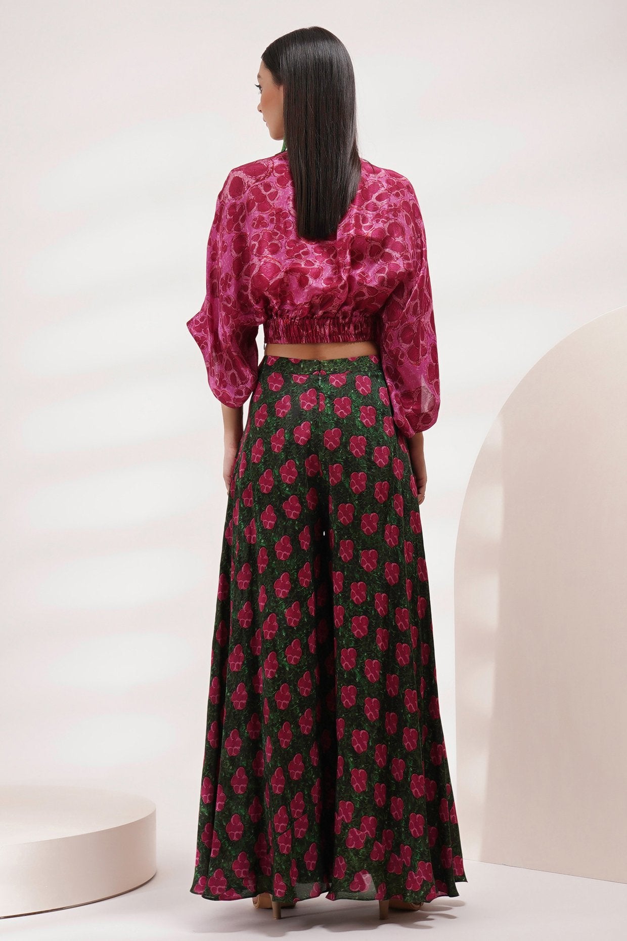 V Cross Neck Top With Sharara Pant Coord Set