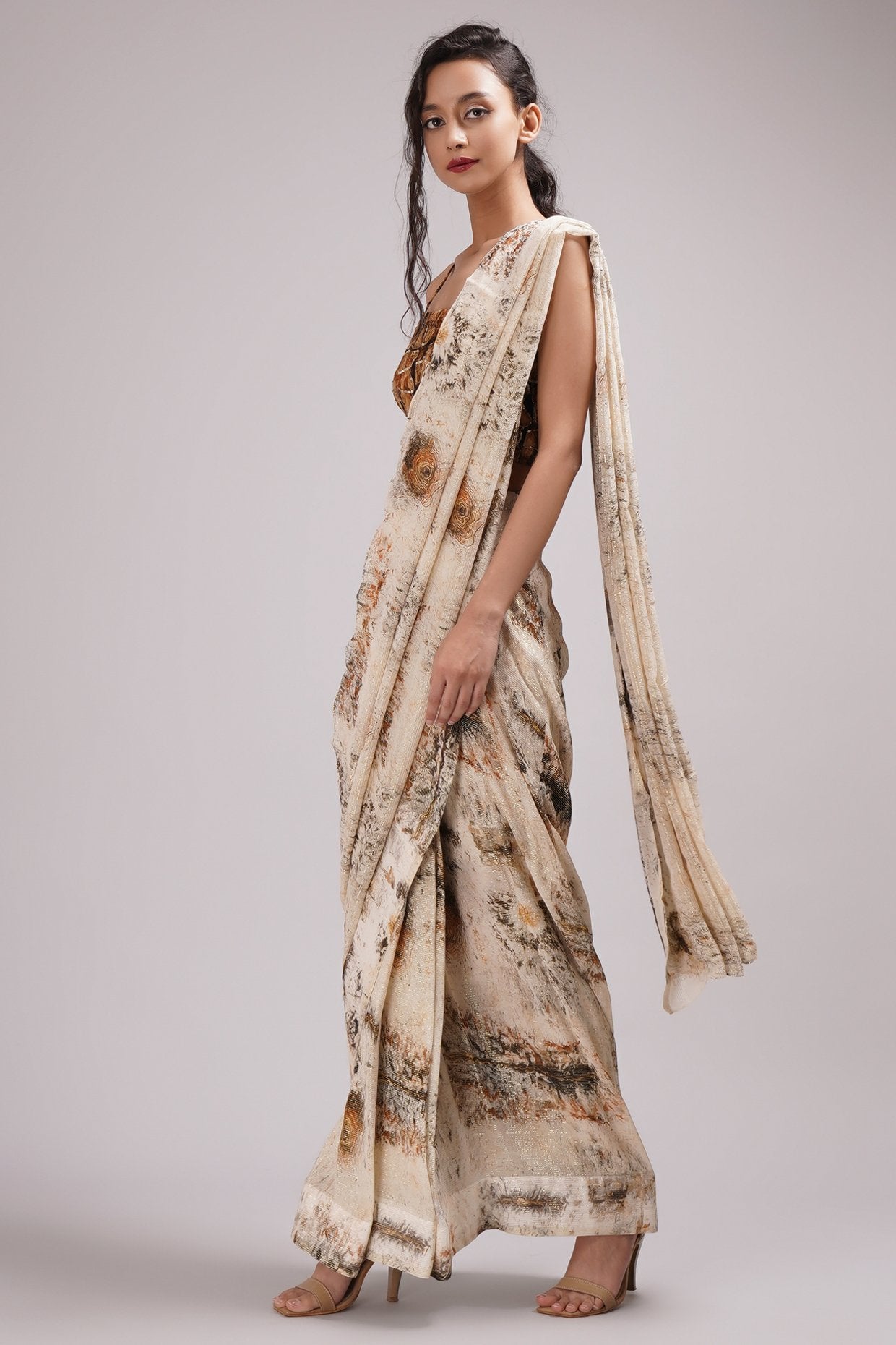 Square Neck Strapy Blouse Pre Draped Saree