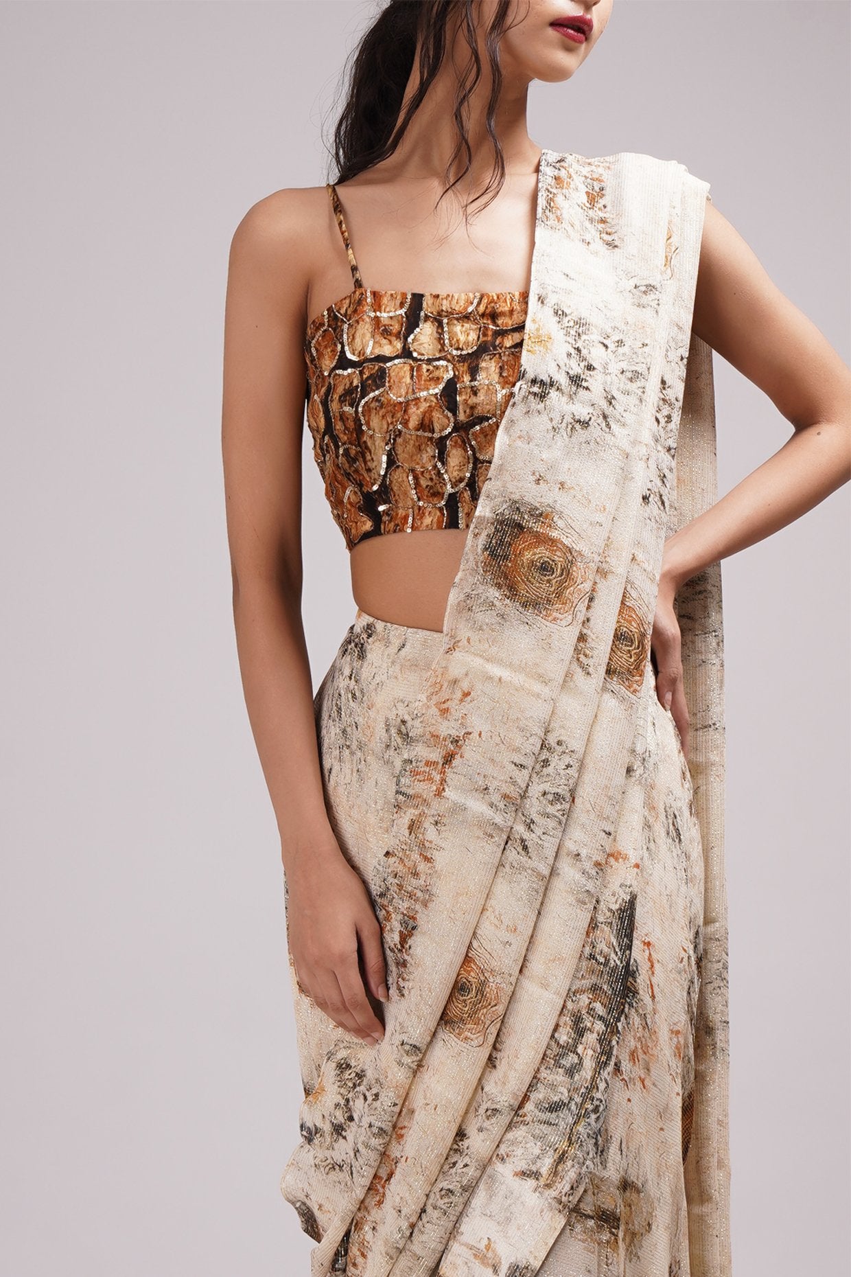 Square Neck Strapy Blouse Pre Draped Saree