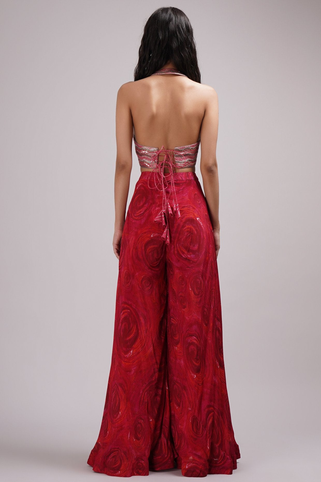 Halter Neck Blouse Wide Pant Sharara Set