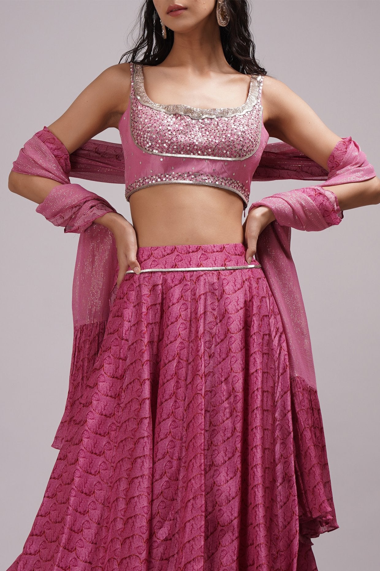 Deep Round Neck Blouse Lehenga Set