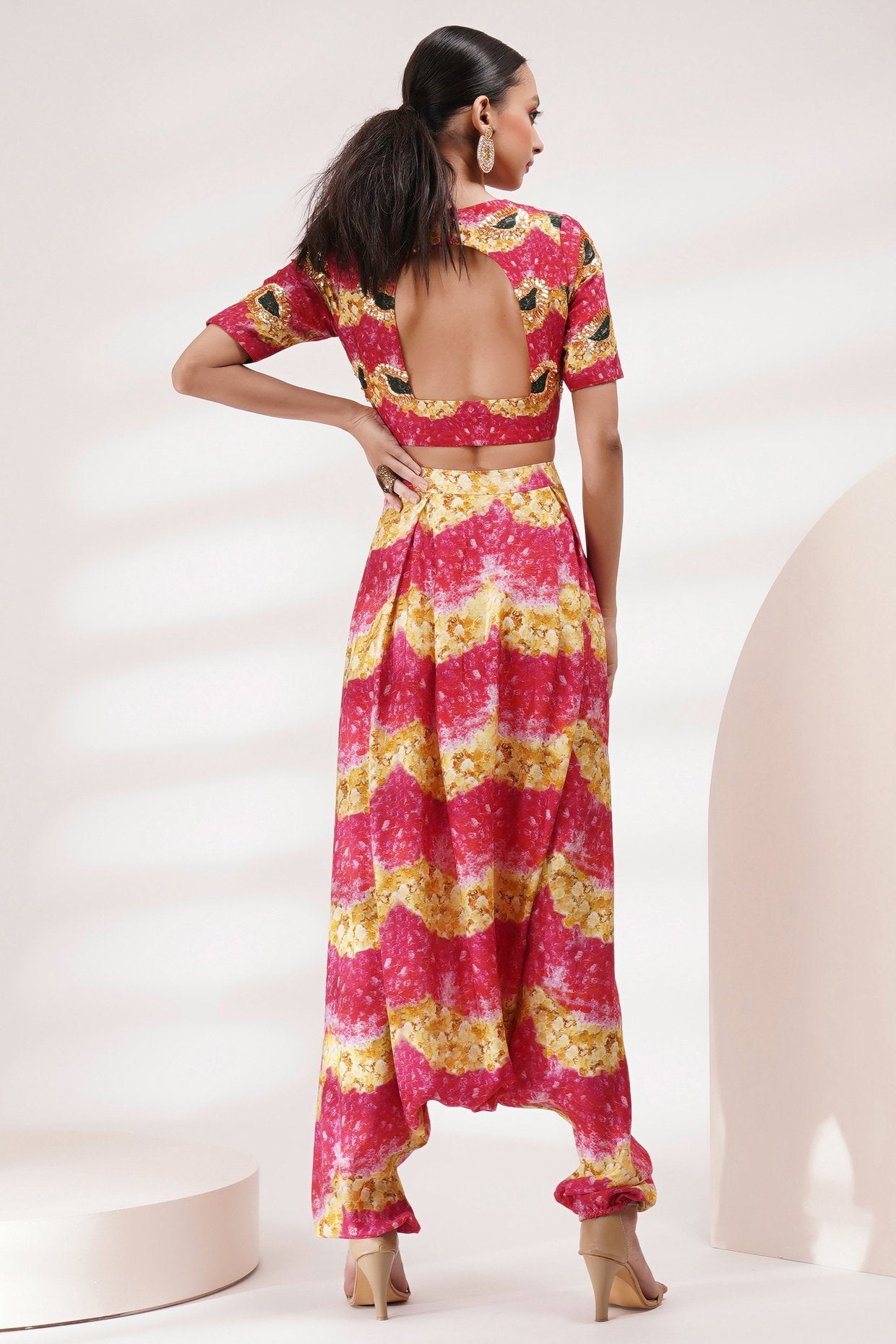 Round Neck Blouse Harem Pants